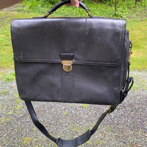 Coach Handbags - Coach Vintage Black Leather Briefcase Bag